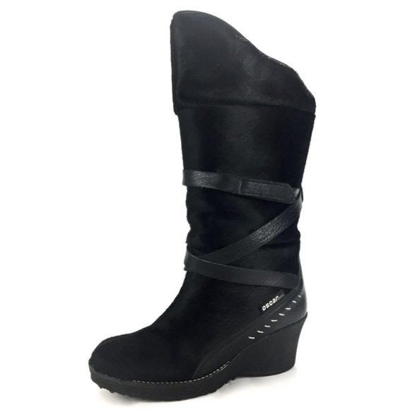 Oscar Sport Pony Wedge Apres Ski Black Fur Boot Made in Italy SZ 3… - Main Image